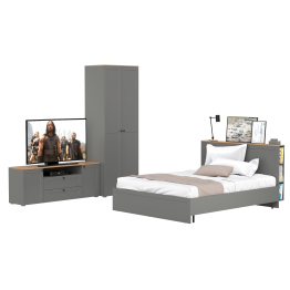 Кровать двухспальная с ортопедическим основанием Остин и шкаф для одежды 13.224 с тумбой под ТВ