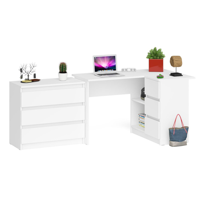 Домашние кабинеты, Комод три ящика на 800 со столом компьютерным угловым МС-16 правым Мори