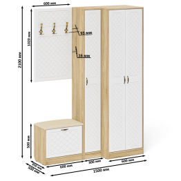 Пенал для прихожей с обувницей с вешалкой и шкаф П-6 № 27 МДФ фрезеровка ромб