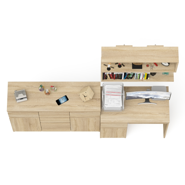 Прямые компьютерные столы, Навесная полка 900 Мори со столом компьютерным МС-1 левый и комодом МК1200.4