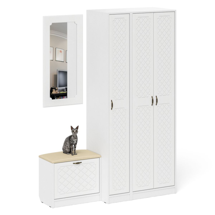 Прихожие, Шкаф с пеналом-500 и обувницей с сиденьем П-6 фрезеровка ромб