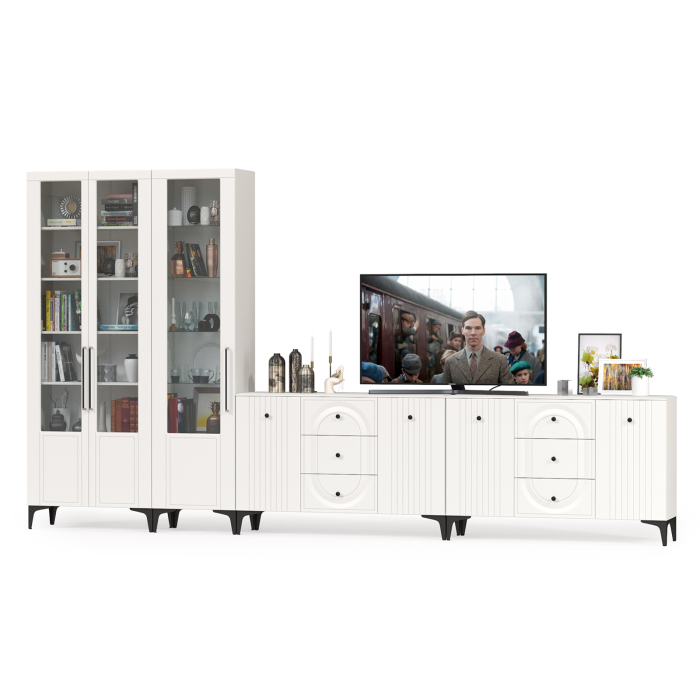 Стенки для гостиной, Валенсия 082 два комода-тумбы и сервант три дверки № 123