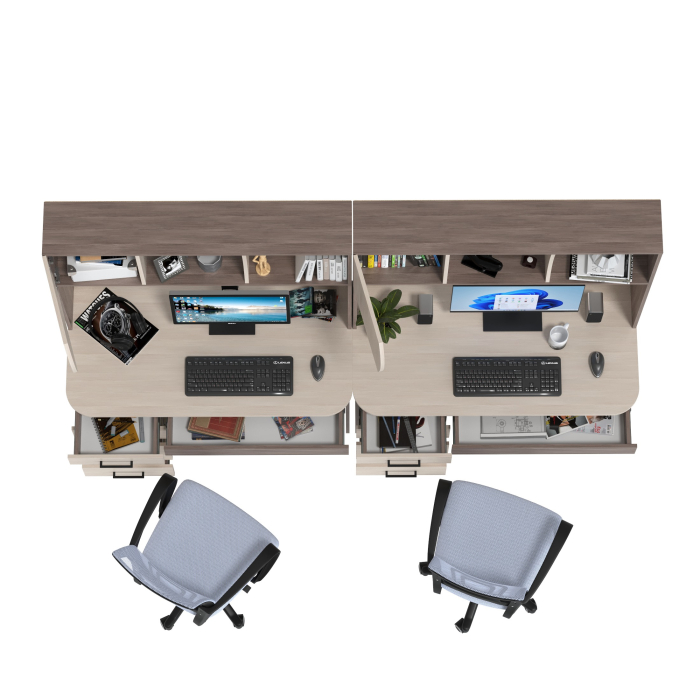 Прямые компьютерные столы, Комплект из двух рабочих столов Сигма и двух компьютерных кресел серых