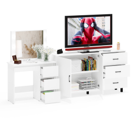 Косметический столик Сура с зеркалом и подсветкой и с тумбой-комодом 123-1604