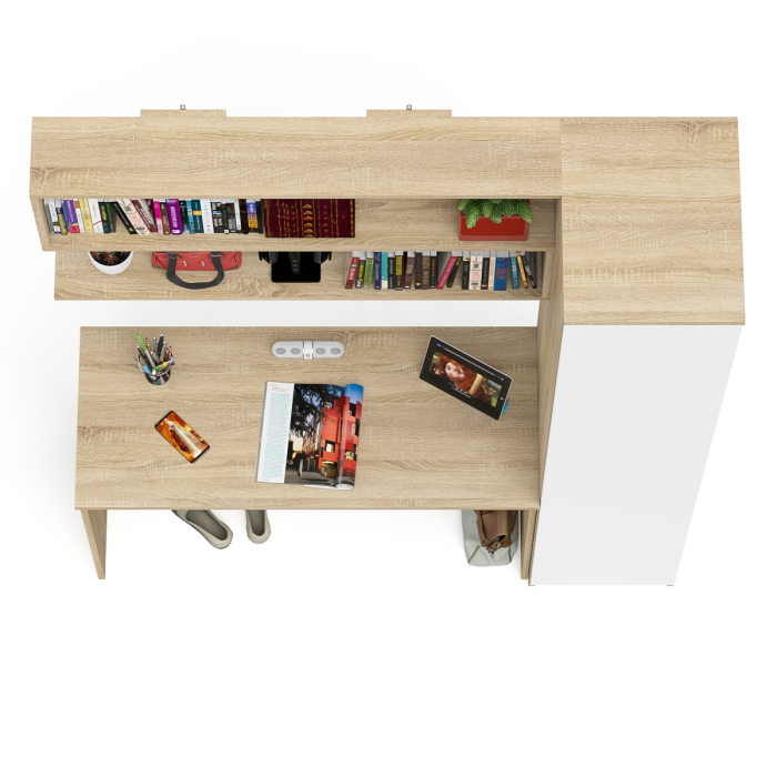 Прямые компьютерные столы, Пенал высокий с дверкой с письменным столом Мори МСП1200.1 и открытой навесной полкой