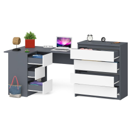 Комод Мори МК800 4-ре ящика с угловым компьютерным столом Мори МС-16 тумба слева