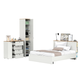 Двухспальная кровать с ортопедическим основанием Остин и платяной шкаф-пенал с тумбой-комодом