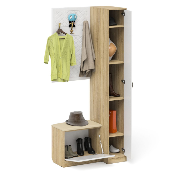 Прихожие, Вешалка для верхней одежды с обувницей с мягким сиденьем и пенал П-6-500 фрезеровка ромб