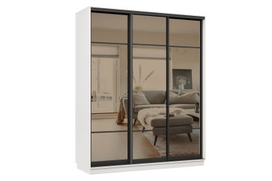 Шкаф-купе Премьер 24 (11ЗБ;11ЗБ;11ЗБ) фасады зеркало бронза/трёхдверный/Профиль чёрный муар