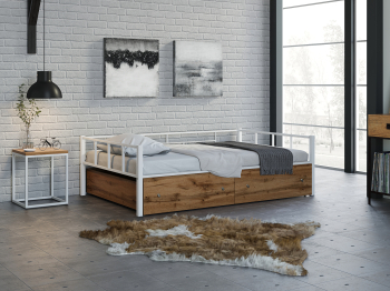 Полутороспальная кровать Арга 120 ящики дуб крафт табак