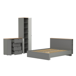 Двухспальная кровать с ортопедическим основанием Остин и платяной шкаф-пенал с тумбой-комодом