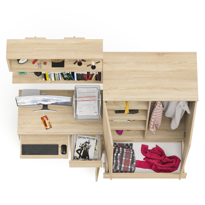 Домашние кабинеты, Стол компьютерный с ящиком МС-1 правый с навесной полкой и шкаф-комод МШ900.1 Мори