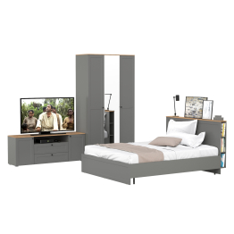 Спальня из кровати Остин 11.53 с основанием 1600 и 3-х дверного шкафа для одежды и ТВ-тумбы 16.47