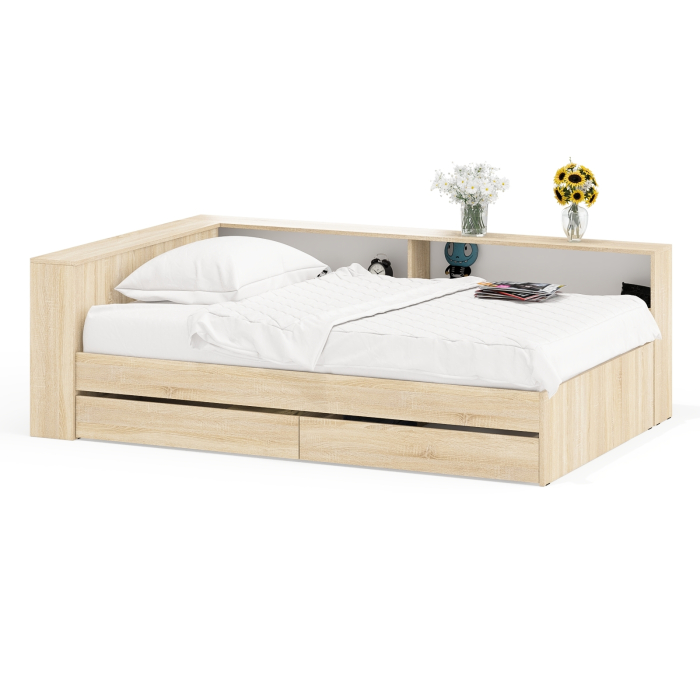 Кровати 120 см, Ксения 1200 кровать с ящиками, ящиком для белья и прикроватным блоком для вещей