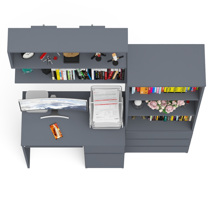 Прямые компьютерные столы, Стол компьютерный Мори МС-1 правый с навесной полкой и стеллаж-комодом 600.3