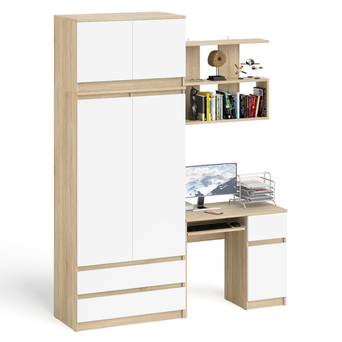 Домашние кабинеты, Шкаф с антресолью Мори МА900.1 с компьютерным столом МС-1 правым и книжной полкой