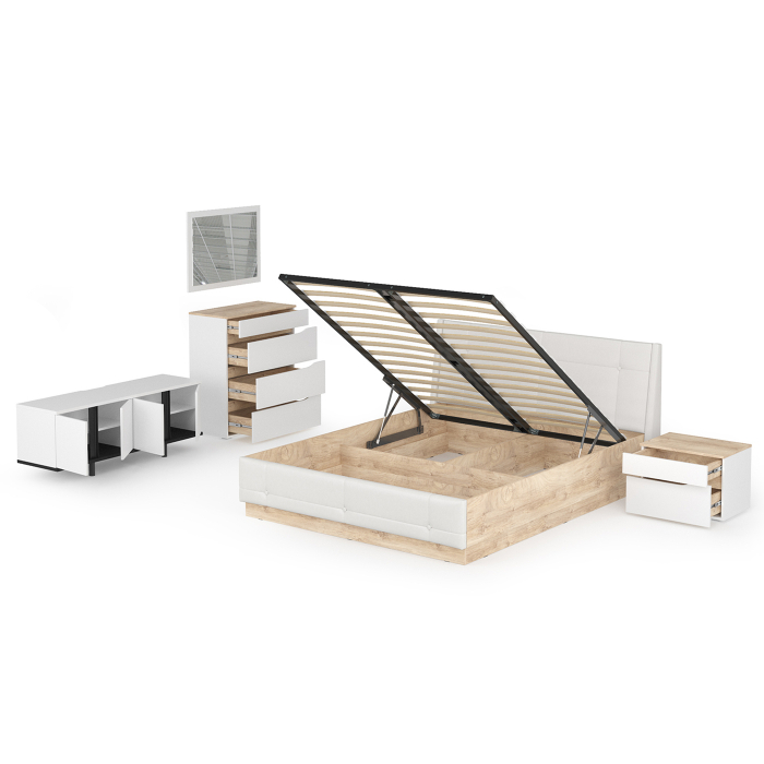 Спальные гарнитуры, Комплект мебели Муссон № 19 белый/чёрный/дуб эндгрейн/иск.к белая, 1600х2000 мм