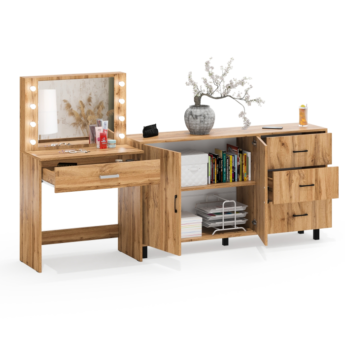 С зеркалом, Комод-тумба 123-1604 и туалетный столик с подсветкой СТ-4