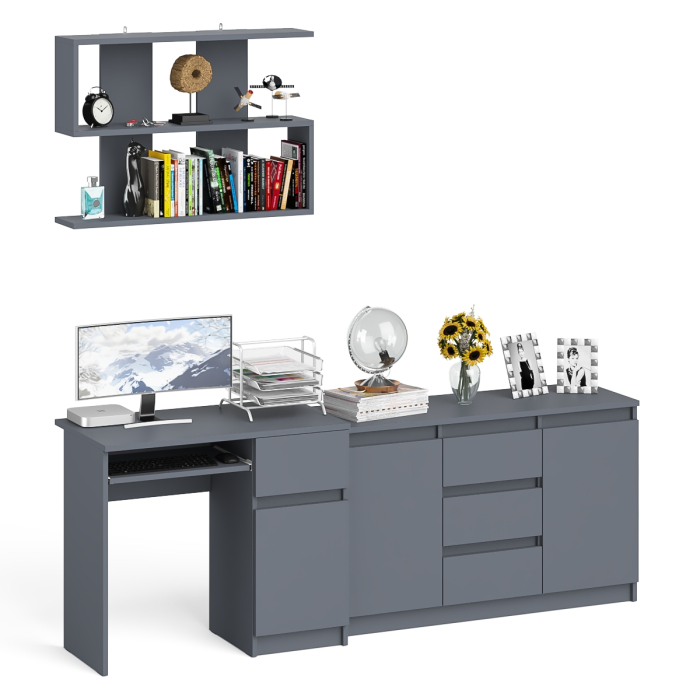 Домашние кабинеты, Компьютерный стол МС-1 тумба справа с комодом-тумбой и верхней открытой полкой