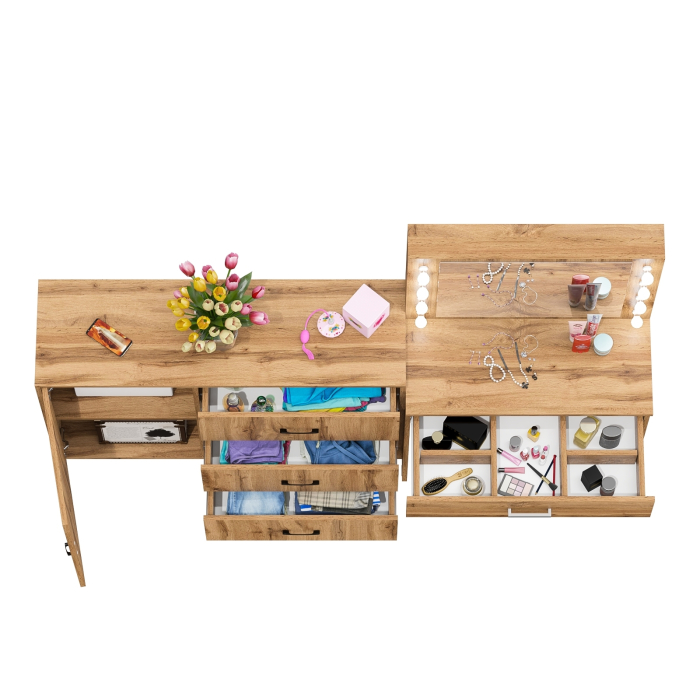 Туалетные столики, Косметический стол с подсветкой и выдвижным ящиком СТ-4 и комод 122-1204