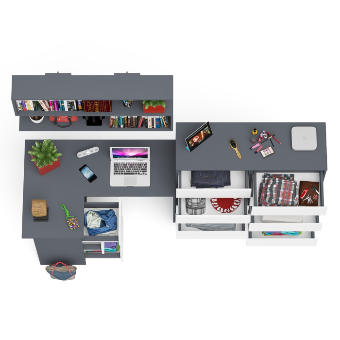 Домашние кабинеты, Стол угловой компьютерный Мори МС-16 левый с комодом на 10-ть ящиков и полкой на 1200