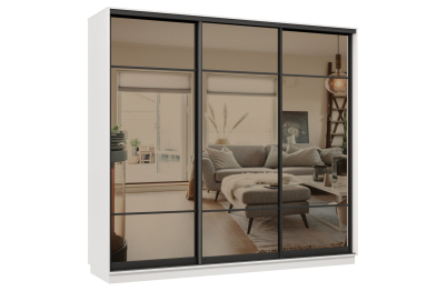 Шкаф-купе Премьер 33 (11ЗБ;11ЗБ;11ЗБ) фасады зеркало бронза/трёхдверный/Профиль чёрный муар