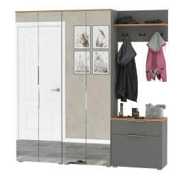 Два шкафа для одежды с зеркалами и обувницей с вешалкой с полкой Октава