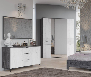 Комод Шаде КМ-2902, черный ясень, санторини белый