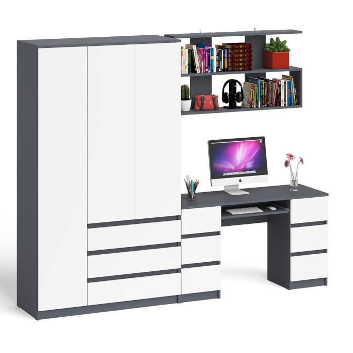 Домашние кабинеты, Шкаф-комод трёхдверный Мори МШ1200.1 с письменным столом и открытой книжной полкой