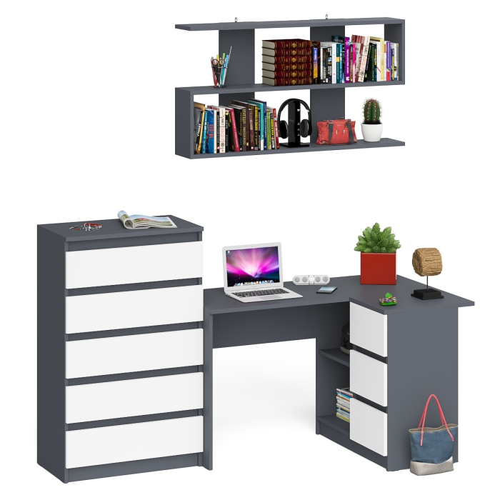 Домашние кабинеты, Комод Мори МК700.5 со столом компьютерным угловым МС-16 правым и открытой полкой 1200
