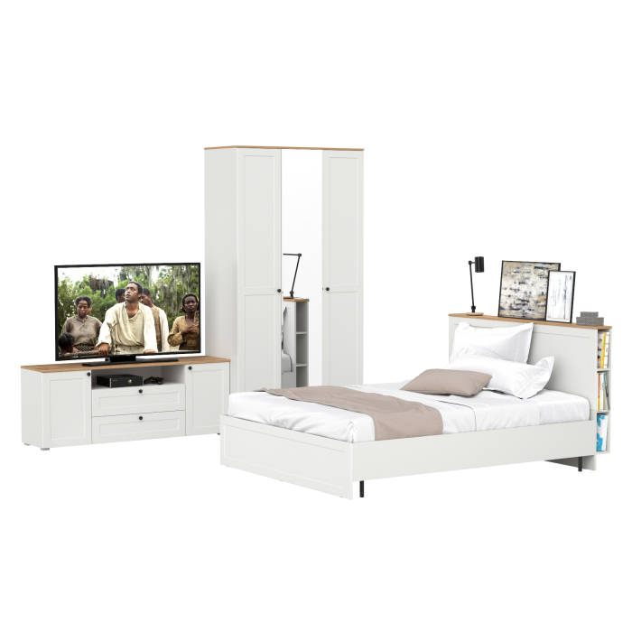 Спальные гарнитуры, Спальня из кровати Остин 11.53 с основанием 1600 и 3-х дверного шкафа для одежды и ТВ-тумбы 16.47