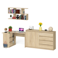 Домашние кабинеты, Угловой компьютерный стол с тремя ящиками Мори МС-16 левый с тумбой-комодом и книжной полкой