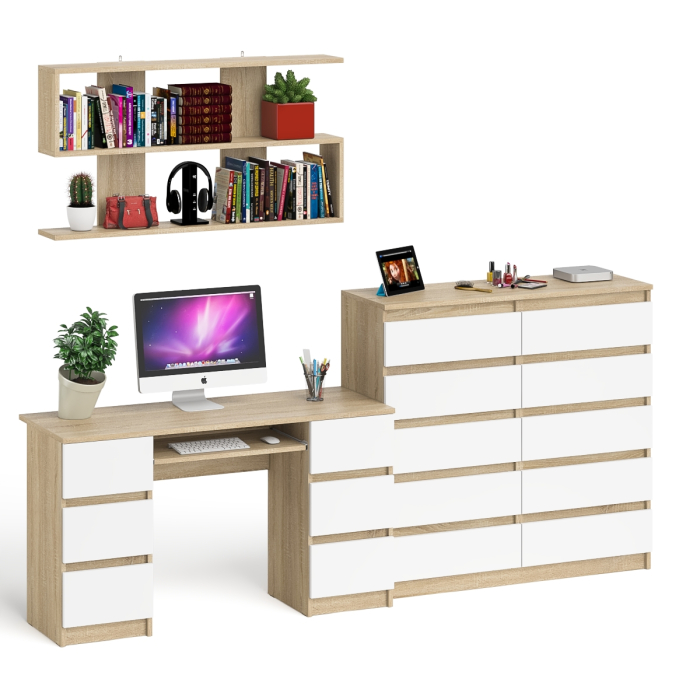 Домашние кабинеты, Комод Мори МК1200.10 со столом компьютерно-письменным и полкой сверху