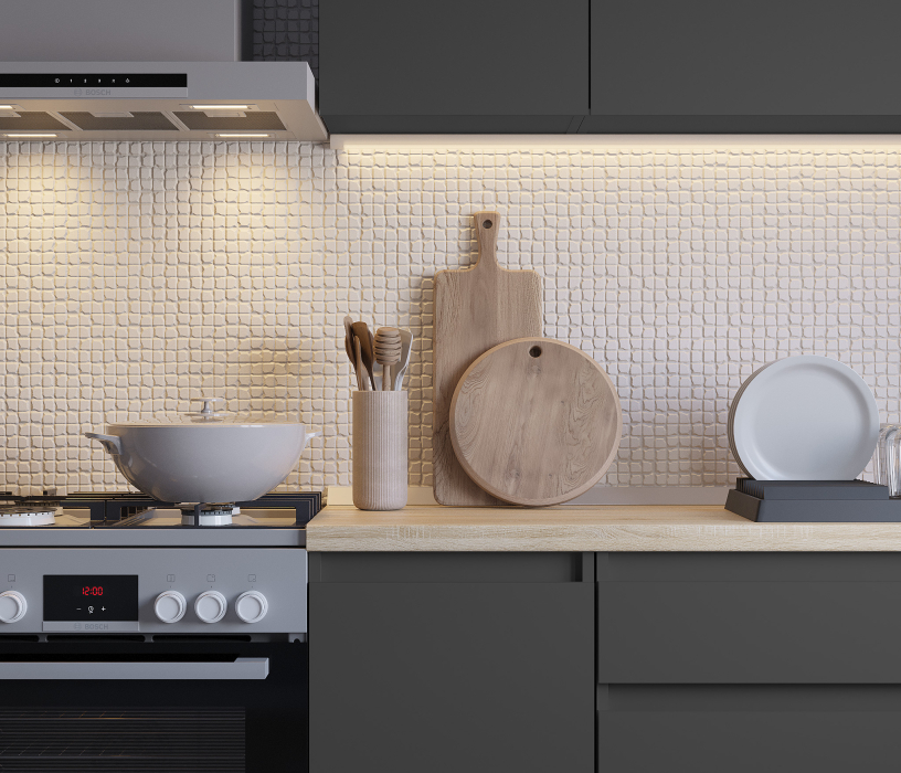 Кухонные гарнитуры, Кухонный гарнитур Леон прямой 150 см, диамант серый