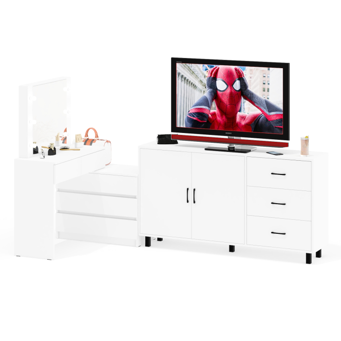 С зеркалом, Туалетный столик-трансформер с подсветкой и зеркалом 110 и комод-тумба 123-1604