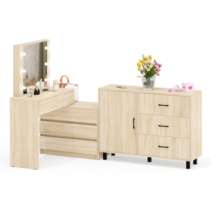 Туалетные столики, Угловой туалетный столик с подсветкой 110 и тумба-комод дверка и 3 ящика 122-1204