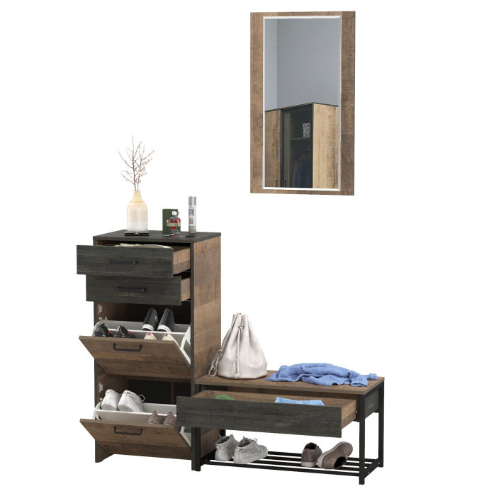 Прихожие, Тумба для обуви с ящиками и обувница с сиденьем с зеркалом Трувор