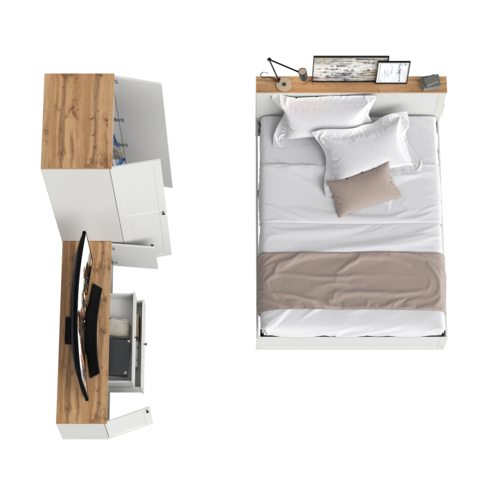 Спальные гарнитуры, Кровать двухспальная с ортопедическим основанием Остин и шкаф для одежды 13.224 с тумбой под ТВ