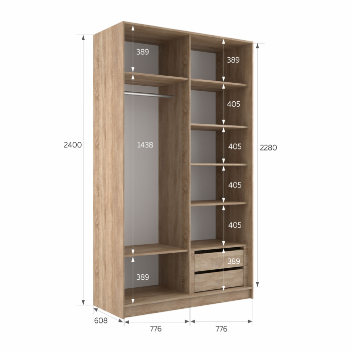 Шкафы-купе 2-х дверные, Шкаф-купе Эста ДСП+Зеркало 160х66х240