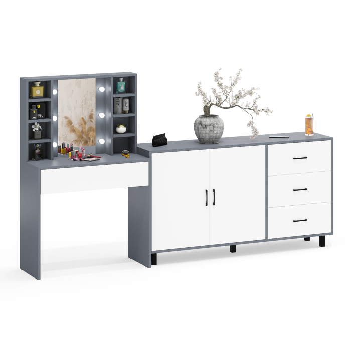 С зеркалом, Косметический cтол с подсветкой и ящиком 115 и комод 123-1604