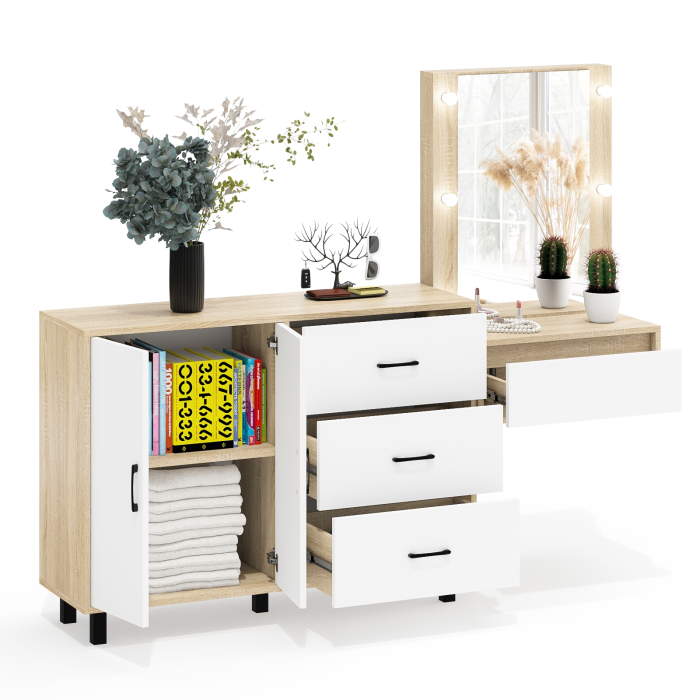 С зеркалом, Стол косметический навесной с подсветкой и тумба-комод 123-1204.