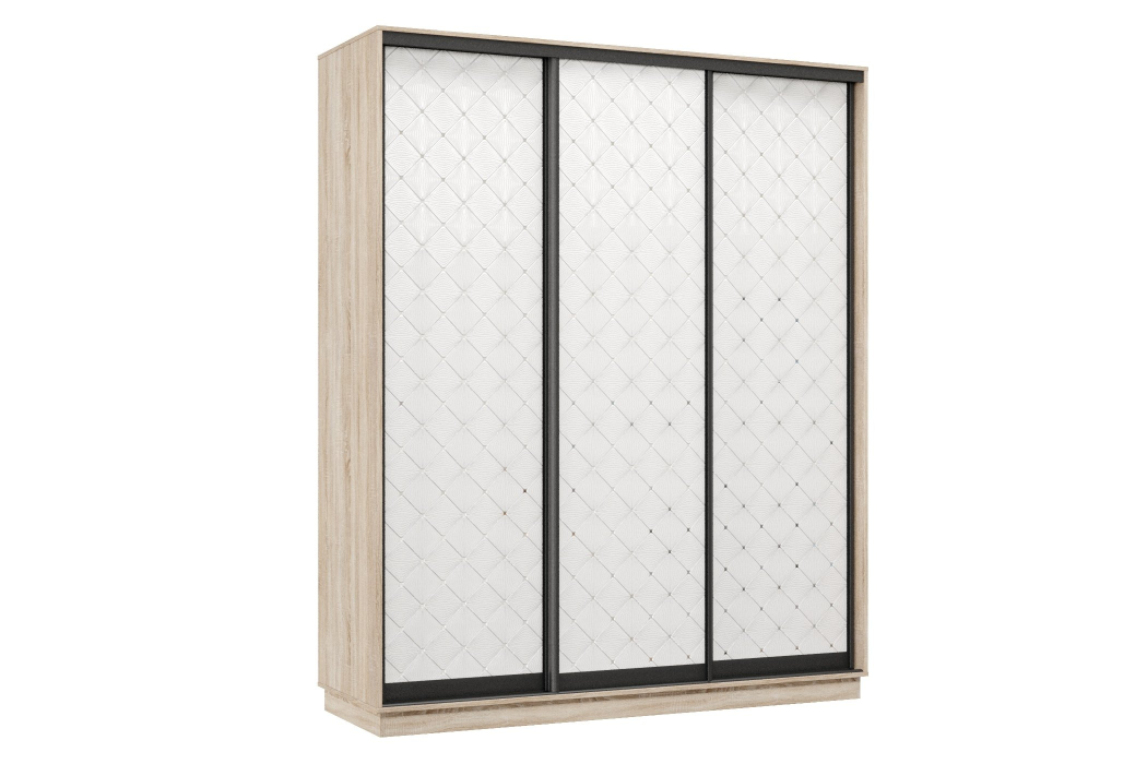 Шкафы-купе 3-х дверные, Шкаф-купе Премьер 24 (01РБ;01РБ;01РБ) фасады ромб белый/трёхдверный/Профиль чёрный муар