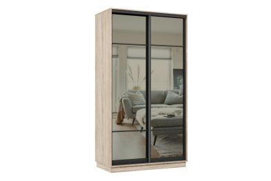 Шкаф-купе Премьер МИНИ 01 (11ЗГ;11ЗГ) фасады зеркало графит/двухдверный/Профиль чёрный муар