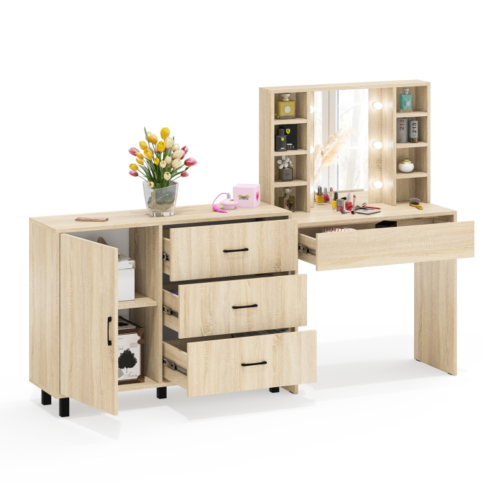 Туалетные столики, Туалетный столик с подсветкой 115 и комод с дверкой и 3-мя ящиками 122-1204