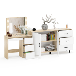 Косметический столик Сура с зеркалом и подсветкой и с тумбой-комодом 123-1604