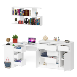 Стол компьютерный угловой Мори МС-16 левый с комодом МК1200.4 и навесной открытой полкой 1200