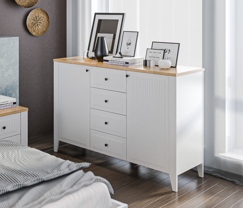 Комоды, Комод Монтана СБ-3547 Белый Альпийский,Дуб Гамильтон/МДФ Дуб Белый