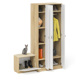 Шкаф с пеналом и тумбой для обуви с мягким сиденьем П-6-500 фрезеровка прованс