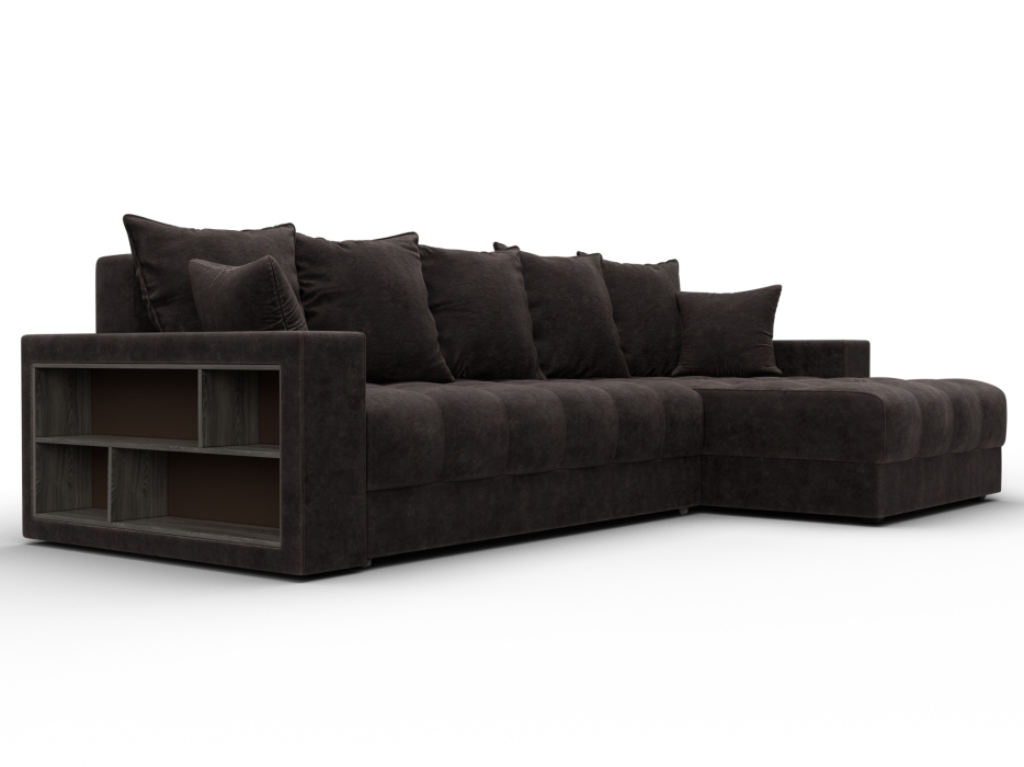 Диваны угловые в гостиную, Диван угловой с декором и полкой Лига-050 НПБ, велюр BRUT 