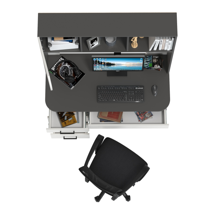 Прямые компьютерные столы, Стол компьютерный с надстройкой Сигма и компьютерное кресло чёрное